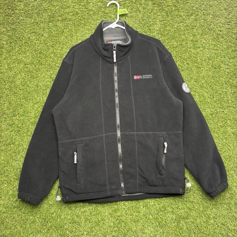 Outdoor Norway Jacket Mens XL Black Full Zip Hooded Fleece Regular Fit Hiking